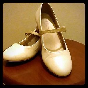 Girl's Heels Gold Glitter/ Cream Sz 1